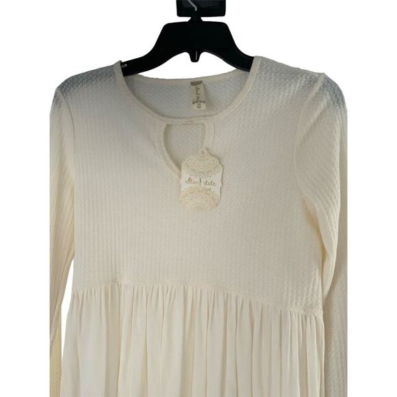 Altar'd State Blouse Women Sz XS Boho Babydoll Long Sleeve Oversized Waffle Knit - Picture 4 of 11